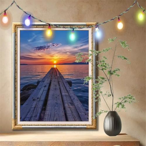 5D Diamond Painting Set für Erwachsene Große (90x120cm),Pier,Sonnenuntergang Diamant Painting Bilder Kinder,DIY Kristall Strass Cross Stickerei Malerei Bastelset für Schlafzimmer,Wanddeko 59N-318 von LeiDong