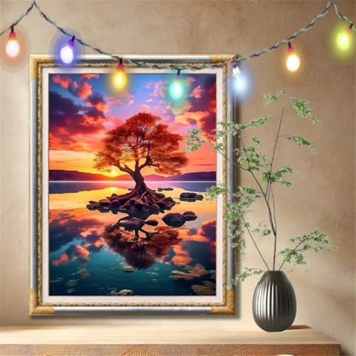 5D Diamond Painting Set für Erwachsene Große 120x160cm,Sonnenuntergänge,Bäume Diamant Painting Bilder Kinder,DIY Kristall Strass Cross Stickerei Malerei Bastelset für Schlafzimmer,Wanddeko 59N-1920 von LeiDong