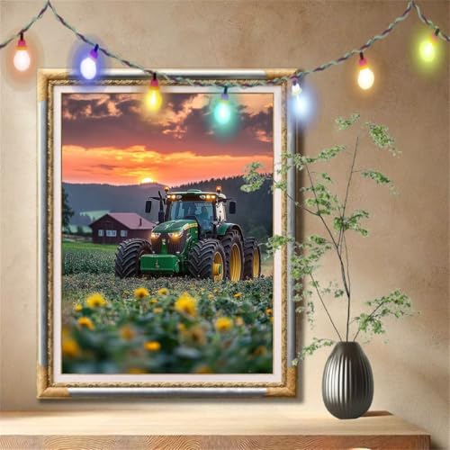 5D Diamond Painting Set für Erwachsene Große 30x40cm, Landschaft,Traktor Diamant Painting Bilder Kinder, DIY Kristall Strass Cross Stickerei Malerei Bastelset für Büro, Wanddeko, Geschenke 57F-1112 von LeiDong