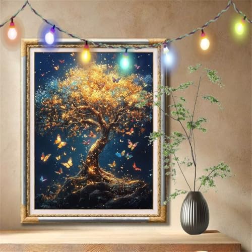 5D Diamond Painting Set für Erwachsene Große 30x40cm, Schmetterling,Baum Diamant Painting Bilder Kinder, DIY Kristall Strass Cross Stickerei Malerei Bastelset für Büro, Wanddeko, Geschenke 57F-1672 von LeiDong