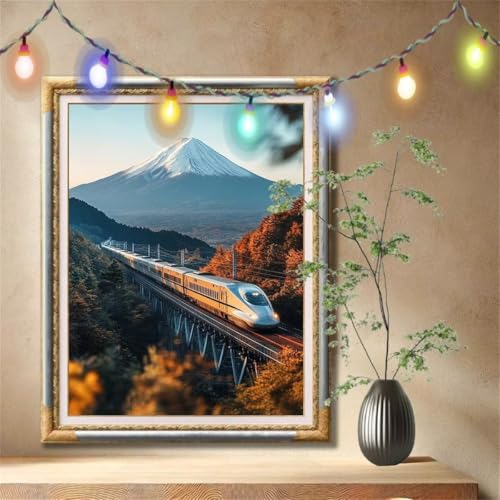 5D Diamond Painting Set für Erwachsene Große 30x40cm,Fuji,Zug Diamant Painting Bilder Kinder,DIY Kristall Strass Cross Stickerei Malerei Bastelset für Schlafzimmer,Büro,Wanddeko,Geschenke 57F-1352 von LeiDong