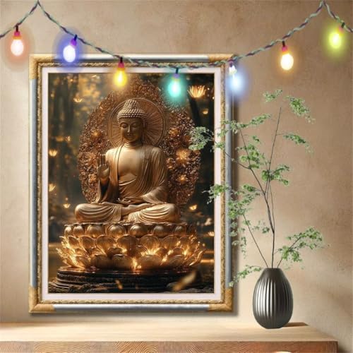 5D Diamond Painting Set für Erwachsene Große 90x120cm, Landschaft,Buddha-Statue Diamant Painting Bilder Kinder, DIY Kristall Strass Cross Stickerei Malerei Bastelset für Wanddeko, Geschenke 57F-718 von LeiDong