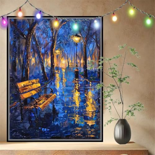 Bank,Landschaft Malen nach Zahlen Erwachsene Mädchen Klein (90x120cm),DIY Ölgemälde Set Malerei Basteln Leinwand Bilder für Dame,Acrylmalerei Paint by Numbers Adults für Heimdekoration 54N-4948 von LeiDong