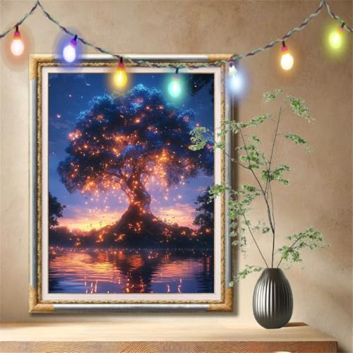 Diamant Painting Bilder für Erwachsene, 5D DIY Diamond Painting Kinder, Baum,Sternenhimmel Full Drill Cross Stickerei Malerei Kits Nach Zahlen für Wanddeko, Zuhause Dekor Geschenke 50x70cm 57F-3184 von LeiDong