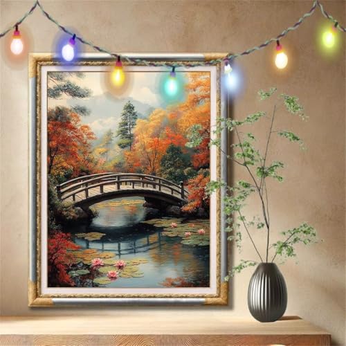 Diamant Painting Bilder für Erwachsene, 5D DIY Diamond Painting Kinder, Brücke,Fluss Full Drill Cross Stickerei Malerei Kits Nach Zahlen für Wanddeko, Zuhause Dekor Geschenke (100x133cm) 57F-3989 von LeiDong