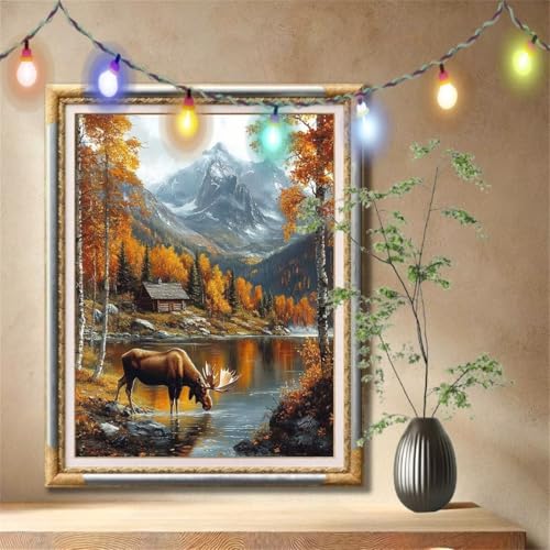 Diamant Painting Bilder für Erwachsene, 5D DIY Diamond Painting Kinder, Elch,Landschaft Full Drill Cross Stickerei Malerei Kits Nach Zahlen für Wanddeko, Zuhause Dekor Geschenke (80x107cm) 57F-3467 von LeiDong