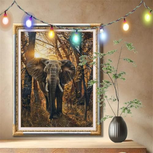 Diamant Painting Bilder für Erwachsene, 5D DIY Diamond Painting Kinder, Elefant,Tier Full Drill Cross Stickerei Malerei Kits Nach Zahlen für Wanddeko, Zuhause Dekor Geschenke (90x120cm) 59N-1308 von LeiDong
