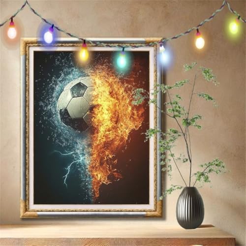 Diamant Painting Bilder für Erwachsene, 5D DIY Diamond Painting Kinder, Fußball,Flamme Full Drill Cross Stickerei Malerei Kits Nach Zahlen für Wanddeko, Zuhause Dekor Geschenke (50x70cm) 57F-4984 von LeiDong