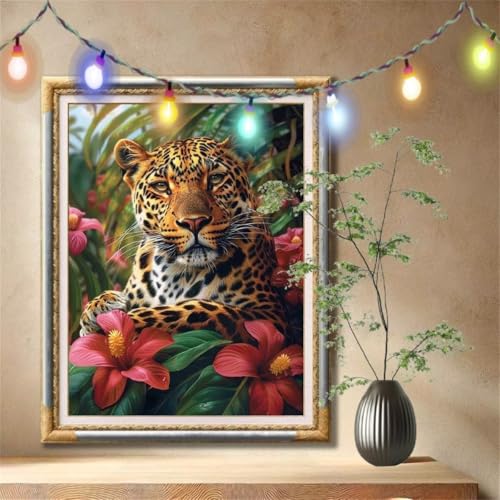 Diamant Painting Bilder für Erwachsene, 5D DIY Diamond Painting Kinder, Gepard,Blume Full Drill Cross Stickerei Malerei Kits Nach Zahlen für Wanddeko, Zuhause Dekor Geschenke (100x133cm) 59N-1629 von LeiDong