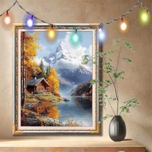 Diamant Painting Bilder für Erwachsene, 5D DIY Diamond Painting Kinder, Hütte,Landschaft Full Drill Cross Stickerei Malerei Kits Nach Zahlen für Wanddeko, Zuhause Dekor Geschenke (50x70cm) 57F-2464 von LeiDong
