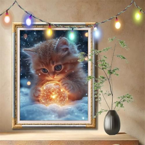 Diamant Painting Bilder für Erwachsene, 5D DIY Diamond Painting Kinder, Kristallkugel,Kätzchen Full Drill Cross Stickerei Malerei Kits Nach Zahlen für Wanddeko, Zuhause Dekor (50x70cm) 57F-3344 von LeiDong