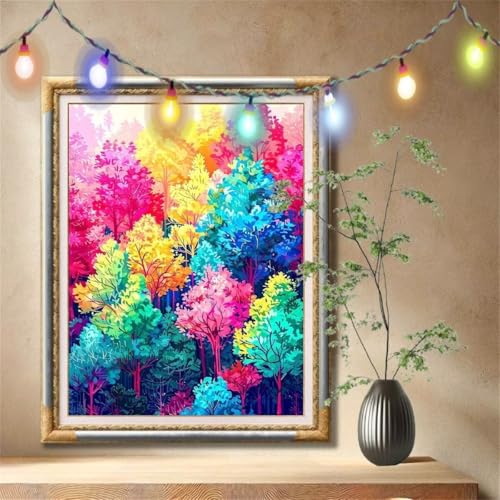 Diamant Painting Bilder für Erwachsene, 5D DIY Diamond Painting Kinder, Landschaft,Bunte Bäume Full Drill Cross Stickerei Malerei Kits Nach Zahlen für Wanddeko, Zuhause Dekor (30x40cm) 57F-622 von LeiDong
