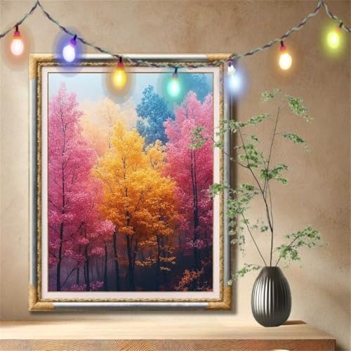 Diamant Painting Bilder für Erwachsene, 5D DIY Diamond Painting Kinder, Landschaft,Bunter Baum Full Drill Cross Stickerei Malerei Kits Nach Zahlen für Wanddeko, Zuhause Dekor (120x160cm) 57F-1990 von LeiDong