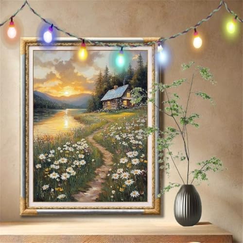 Diamant Painting Bilder für Erwachsene, 5D DIY Diamond Painting Kinder, Landschaft,Holzhaus Full Drill Cross Stickerei Malerei Kits Nach Zahlen für Wanddeko, Zuhause Dekor Geschenke 40x50cm 57F-903 von LeiDong
