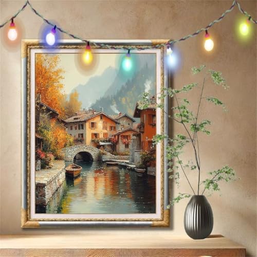 Diamant Painting Bilder für Erwachsene, 5D DIY Diamond Painting Kinder, Landschaft,Kleine Brücke Full Drill Cross Stickerei Malerei Kits Nach Zahlen für Wanddeko, Zuhause Dekor (100x133cm) 57F-3709 von LeiDong
