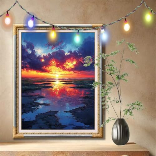 Diamant Painting Bilder für Erwachsene, 5D DIY Diamond Painting Kinder, Landschaft,Sonnenuntergang Full Drill Cross Stickerei Malerei Kits Nach Zahlen für Wanddeko, Zuhause Dekor (40x50cm) 57F-6143 von LeiDong