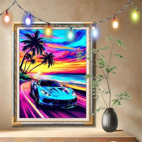 Diamant Painting Bilder für Erwachsene, 5D DIY Diamond Painting Kinder, Landschaft,Sportwagen Full Drill Cross Stickerei Malerei Kits Nach Zahlen für Wanddeko, Zuhause Dekor (50x70cm) 57F-2024 von LeiDong