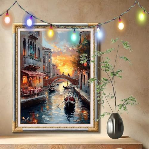 Diamant Painting Bilder für Erwachsene, 5D DIY Diamond Painting Kinder, Landschaft,Wasserstadt Full Drill Cross Stickerei Malerei Kits Nach Zahlen für Wanddeko, Zuhause Dekor (120x160cm) 57F-1070 von LeiDong