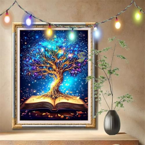 Diamant Painting Bilder für Erwachsene, 5D DIY Diamond Painting Kinder, Lebensbaum,Buch Full Drill Cross Stickerei Malerei Kits Nach Zahlen für Wanddeko, Zuhause Dekor Geschenke (70x90cm) 57F-3066 von LeiDong