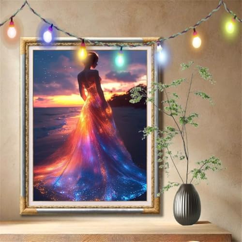 Diamant Painting Bilder für Erwachsene, 5D DIY Diamond Painting Kinder, Mädchen,Strand Full Drill Cross Stickerei Malerei Kits Nach Zahlen für Wanddeko, Zuhause Dekor Geschenke (50x70cm) 57F-2984 von LeiDong