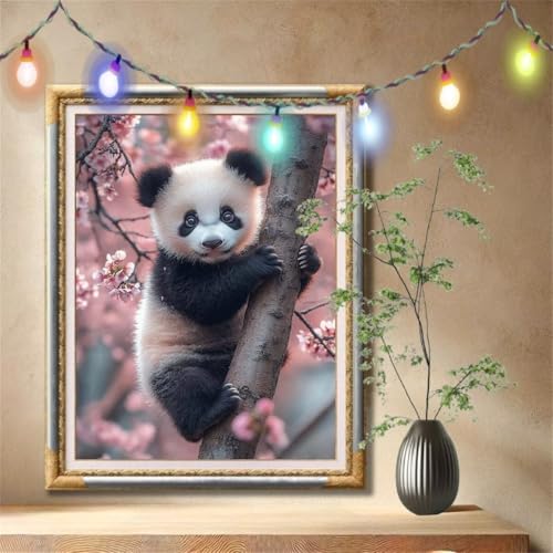 Diamant Painting Bilder für Erwachsene, 5D DIY Diamond Painting Kinder, Roter Panda,Kirschblüte Full Drill Cross Stickerei Malerei Kits Nach Zahlen für Wanddeko, Zuhause Dekor (60x80cm) 57F-4105 von LeiDong