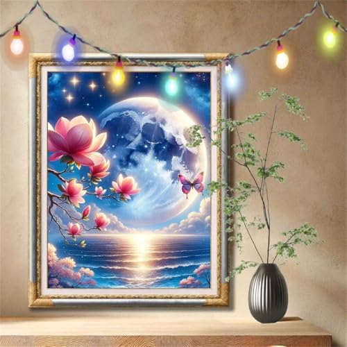 Diamant Painting Bilder für Erwachsene, 5D DIY Diamond Painting Kinder, Schmetterling,Magnolie Full Drill Cross Stickerei Malerei Kits Nach Zahlen für Wanddeko, Zuhause Dekor (30x40cm) 57F-1702 von LeiDong