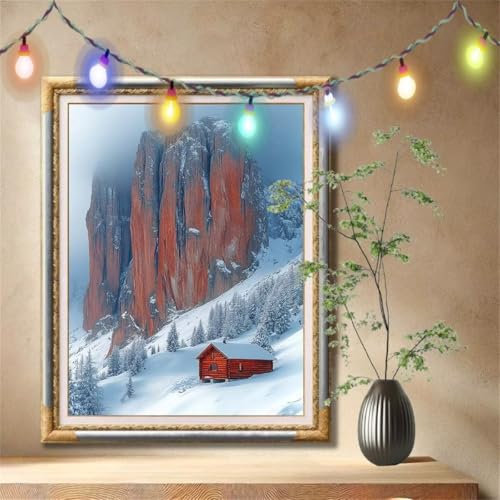 Diamant Painting Bilder für Erwachsene, 5D DIY Diamond Painting Kinder, Schneelandschaft,Hütte Full Drill Cross Stickerei Malerei Kits Nach Zahlen für Wanddeko, Zuhause Dekor (50x70cm) 57F-4344 von LeiDong