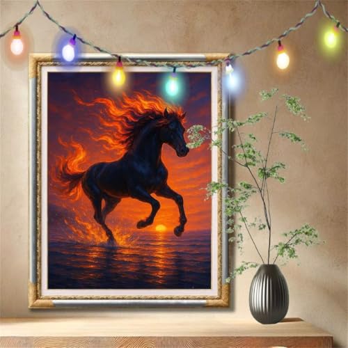 Diamant Painting Bilder für Erwachsene, 5D DIY Diamond Painting Kinder, Sonnenuntergang,Pferd Full Drill Cross Stickerei Malerei Kits Nach Zahlen für Wanddeko, Zuhause Dekor (60x80cm) 57F-3545 von LeiDong