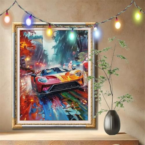 Diamant Painting Bilder für Erwachsene, 5D DIY Diamond Painting Kinder, Sportwagen,Landschaft Full Drill Cross Stickerei Malerei Kits Nach Zahlen für Wanddeko, Zuhause Dekor (90x120cm) 57F-7588 von LeiDong