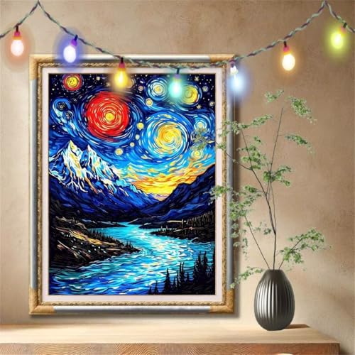 Diamant Painting Bilder für Erwachsene, 5D DIY Diamond Painting Kinder, Sternenhimmel,Schneeberg Full Drill Cross Stickerei Malerei Kits Nach Zahlen für Wanddeko, Zuhause Dekor (60x80cm) 57F-4265 von LeiDong