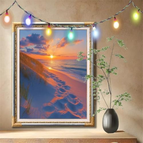 Diamant Painting Bilder für Erwachsene, 5D DIY Diamond Painting Kinder, Strand,Sonnenuntergang Full Drill Cross Stickerei Malerei Kits Nach Zahlen für Wanddeko, Zuhause Dekor (80x107cm) 57F-2867 von LeiDong