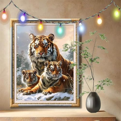 Diamant Painting Bilder für Erwachsene, 5D DIY Diamond Painting Kinder, Tiger,Schneelandschaft Full Drill Cross Stickerei Malerei Kits Nach Zahlen für Wohnzimmer, Zuhause Dekor (120x160cm) 59N-1150 von LeiDong