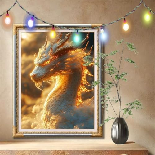 Diamant Painting Bilder für Erwachsene, 5D DIY Diamond Painting Kinder, Weißer Drache,Tier Full Drill Cross Stickerei Malerei Kits Nach Zahlen für Wanddeko, Zuhause Dekor Geschenke (40x50cm) 57F-23 von LeiDong