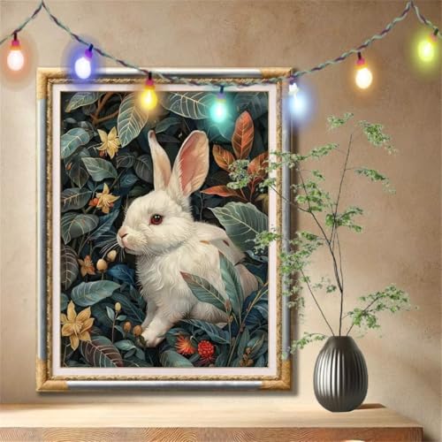 Diamant Painting Bilder für Erwachsene, 5D DIY Diamond Painting Kinder, Weißes Kaninchen,Tier Full Drill Cross Stickerei Malerei Kits Nach Zahlen für Wohnzimmer, Zuhause Dekor (100x133cm) 59N-1469 von LeiDong
