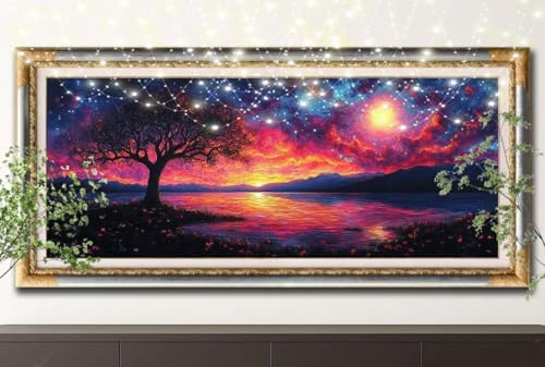 Diamant Painting Bilder für Erwachsene,5D DIY Diamond Painting Kinder,Baum,Sternenhimmel Full Drill Cross Stickerei Malerei Kits Malen Nach Zahlen für Wanddeko,Zuhause Dekor (100x200cm) 55F-12644 von LeiDong