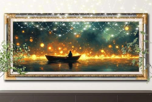 Diamant Painting Bilder für Erwachsene,5D DIY Diamond Painting Kinder,Boot,Landschaft Full Drill Cross Stickerei Malerei Kits Malen Nach Zahlen für Wohnzimmer,Zuhause Dekor (40x120cm) 55F-13475 von LeiDong