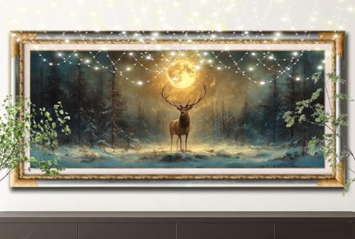 Diamant Painting Bilder für Erwachsene,5D DIY Diamond Painting Kinder,Elch,Mond Full Drill Cross Stickerei Malerei Kits Malen Nach Zahlen für Wohnzimmer,Wanddeko,Zuhause Dekor (30x60cm) 55F-12932 von LeiDong
