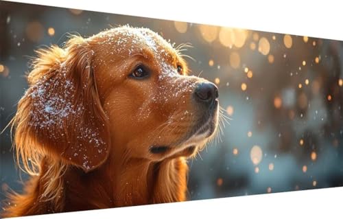 Diamant Painting Bilder für Erwachsene,5D DIY Diamond Painting Kinder,Golden Retriever,Schneelandschaft Full Drill Cross Stickerei Malerei Kits Malen Nach Zahlen für Zuhause Dekor (50x100cm) 55F-3036 von LeiDong