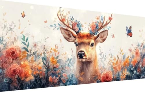 Diamant Painting Bilder für Erwachsene,5D DIY Diamond Painting Kinder,Hirsch,Schmetterling Full Drill Cross Stickerei Malerei Kits Malen Nach Zahlen für Wanddeko,Zuhause Dekor (100x200cm) 55F-3764 von LeiDong