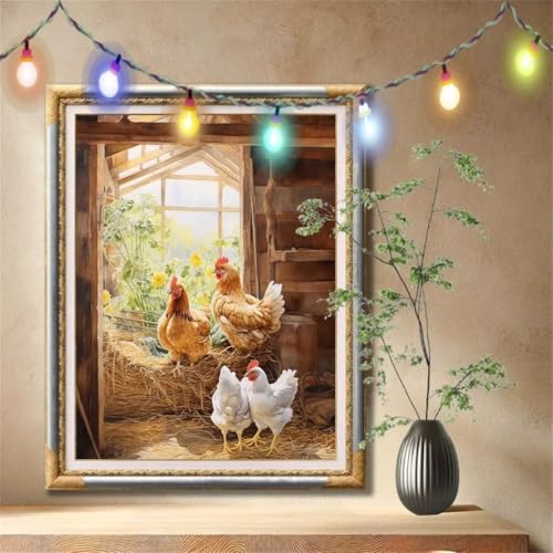 Diamant Painting Bilder für Erwachsene,5D DIY Diamond Painting Kinder,Hühner,Wind Full Drill Cross Stickerei Malerei Kits Nach Zahlen für Wohnzimmer,Wanddeko,Zuhause Dekor Geschenke 30x40cm 57F-1862 von LeiDong