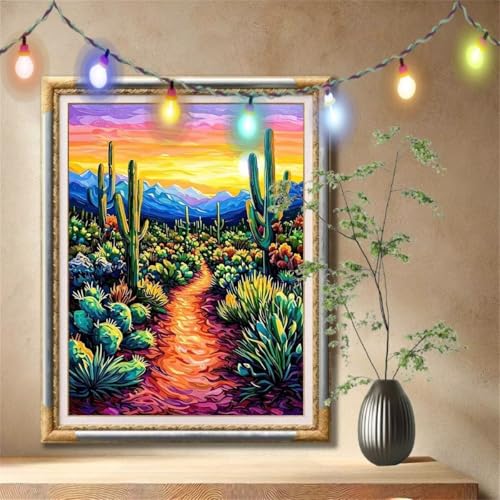 Diamant Painting Bilder für Erwachsene,5D DIY Diamond Painting Kinder,Kaktus,Landschaft Full Drill Cross Stickerei Malerei Kits Nach Zahlen für Wanddeko,Zuhause Dekor Geschenke (100x133cm) 57F-3629 von LeiDong
