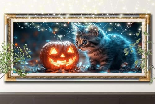 Diamant Painting Bilder für Erwachsene,5D DIY Diamond Painting Kinder,Kleine Katze,Kürbis Full Drill Cross Stickerei Malerei Kits Malen Nach Zahlen für Wanddeko,Zuhause Dekor (100x250cm) 55F-13725 von LeiDong