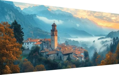 Diamant Painting Bilder für Erwachsene,5D DIY Diamond Painting Kinder,Landschaft,Berg Full Drill Cross Stickerei Malerei Kits Malen Nach Zahlen für Wohnzimmer,Zuhause Dekor (70x140cm) 55F-5920 von LeiDong