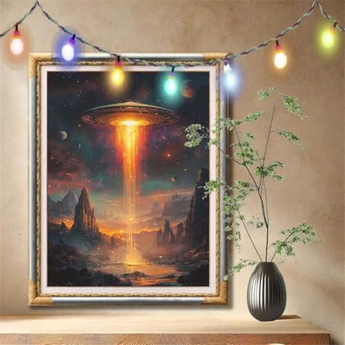 Diamant Painting Bilder für Erwachsene,5D DIY Diamond Painting Kinder,Landschaft,Fliegende Untertasse Full Drill Cross Stickerei Malerei Kits Nach Zahlen für Wanddeko,Zuhause Dekor 40x50cm 57F-703 von LeiDong