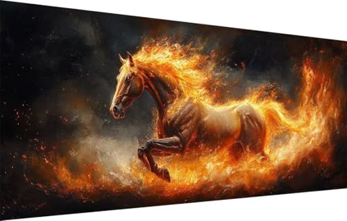 Diamant Painting Bilder für Erwachsene,5D DIY Diamond Painting Kinder,Laufendes Pferd,Feuer,Flamme Full Drill Cross Stickerei Malerei Kits Malen Nach Zahlen für Zuhause Dekor (50x150cm) 55F-7957 von LeiDong