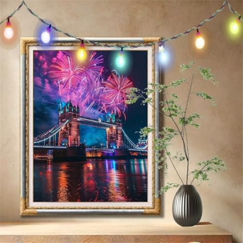 Diamant Painting Bilder für Erwachsene,5D DIY Diamond Painting Kinder,London,Feuerwerk Full Drill Cross Stickerei Malerei Kits Nach Zahlen für Wanddeko,Zuhause Dekor Geschenke (100x133cm) 59N-869 von LeiDong