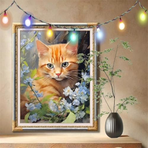 Diamant Painting Bilder für Erwachsene,5D DIY Diamond Painting Kinder,Orange Katze,Blume Full Drill Cross Stickerei Malerei Kits Nach Zahlen für Wanddeko,Zuhause Dekor Geschenke (100x133cm) 59N-149 von LeiDong