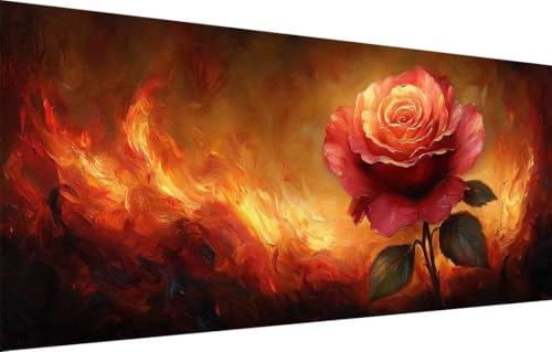 Diamant Painting Bilder für Erwachsene,5D DIY Diamond Painting Kinder,Rote Rose,Flamme Full Drill Cross Stickerei Malerei Kits Malen Nach Zahlen für Wohnzimmer,Zuhause Dekor (100x250cm) 55F-2505 von LeiDong
