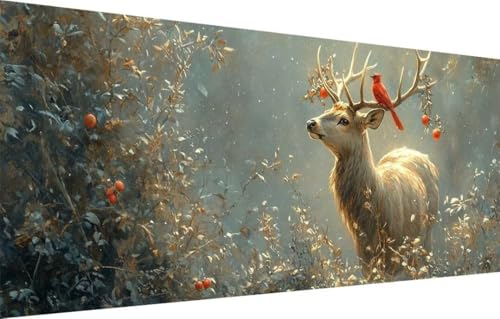 Diamant Painting Bilder für Erwachsene,5D DIY Diamond Painting Kinder,Roter Kardinal,Hirsch Full Drill Cross Stickerei Malerei Kits Malen Nach Zahlen für Wanddeko,Zuhause Dekor (100x250cm) 55F-2565 von LeiDong