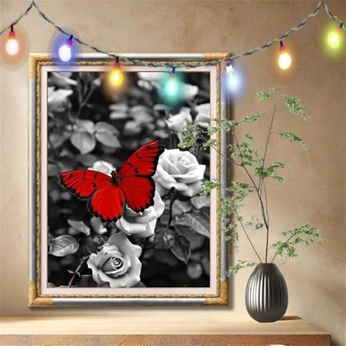 Diamant Painting Bilder für Erwachsene,5D DIY Diamond Painting Kinder,Schmetterling,Rose Full Drill Cross Stickerei Malerei Kits Nach Zahlen für Wanddeko,Zuhause Dekor Geschenke (60x80cm) 59N-345 von LeiDong